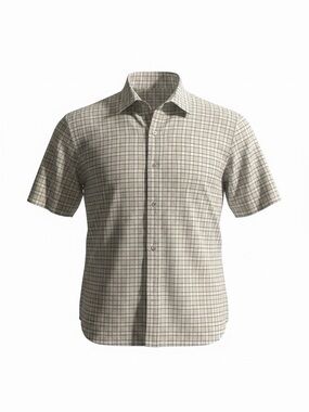 Claiborne Short-Sleeve Windowpane Button-Down Shirt - Beige and Black